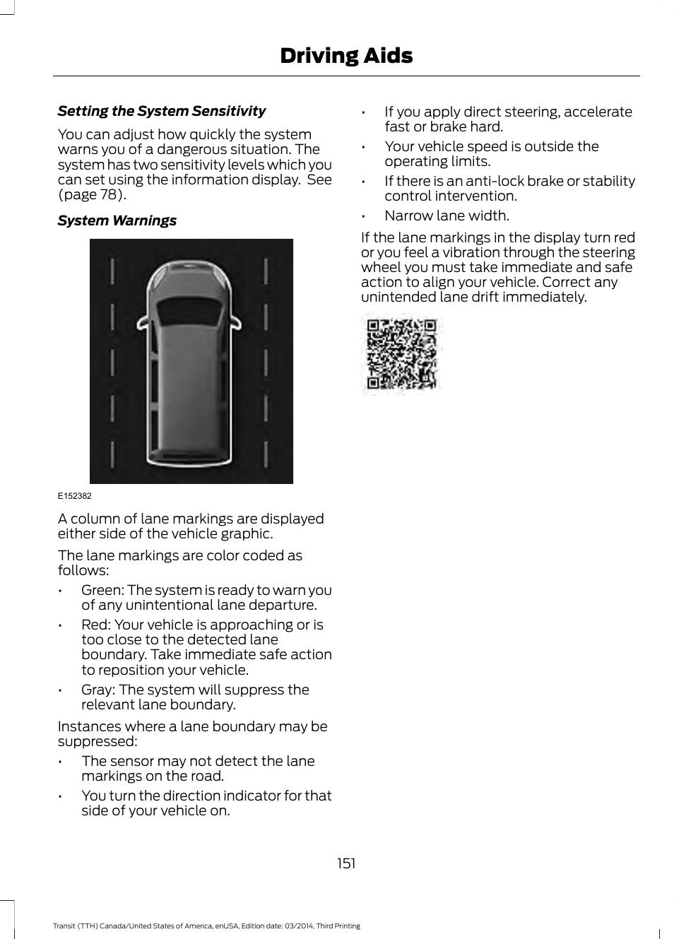 Driving aids | FORD 2015 Transit v.2 User Manual | Page 154 / 467