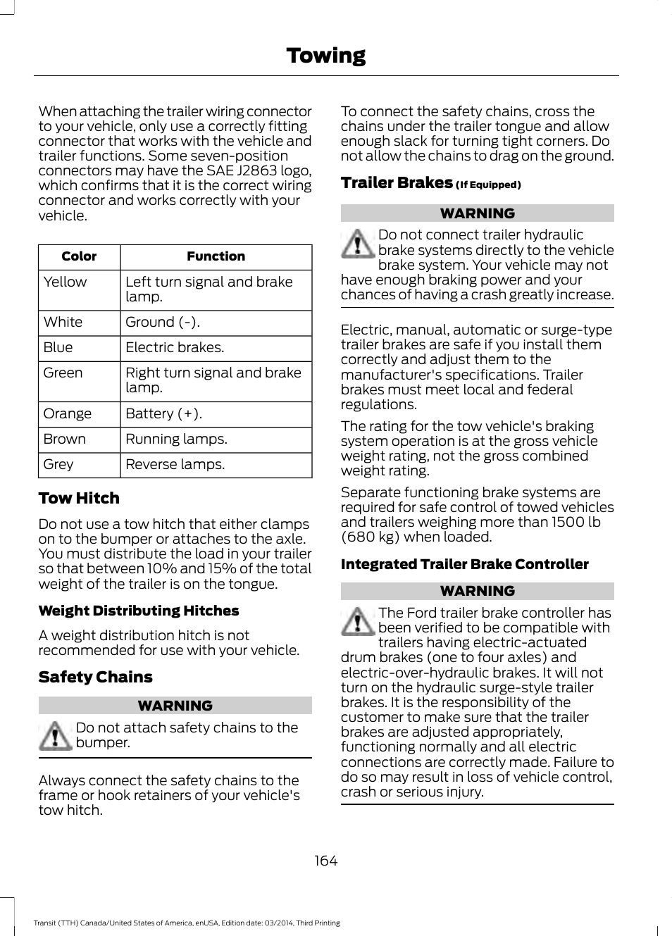 Towing | FORD 2015 Transit v.2 User Manual | Page 167 / 467