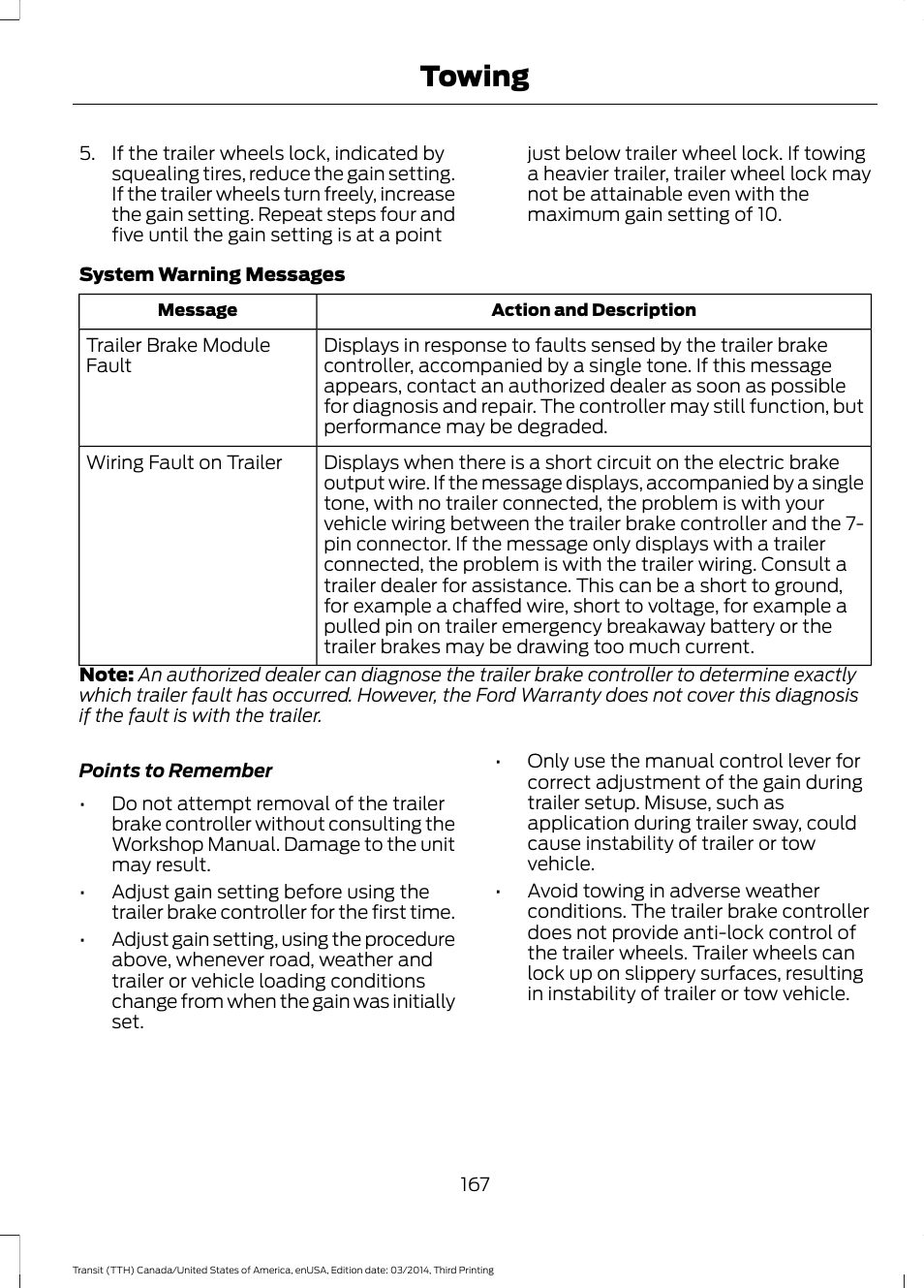 Towing | FORD 2015 Transit v.2 User Manual | Page 170 / 467