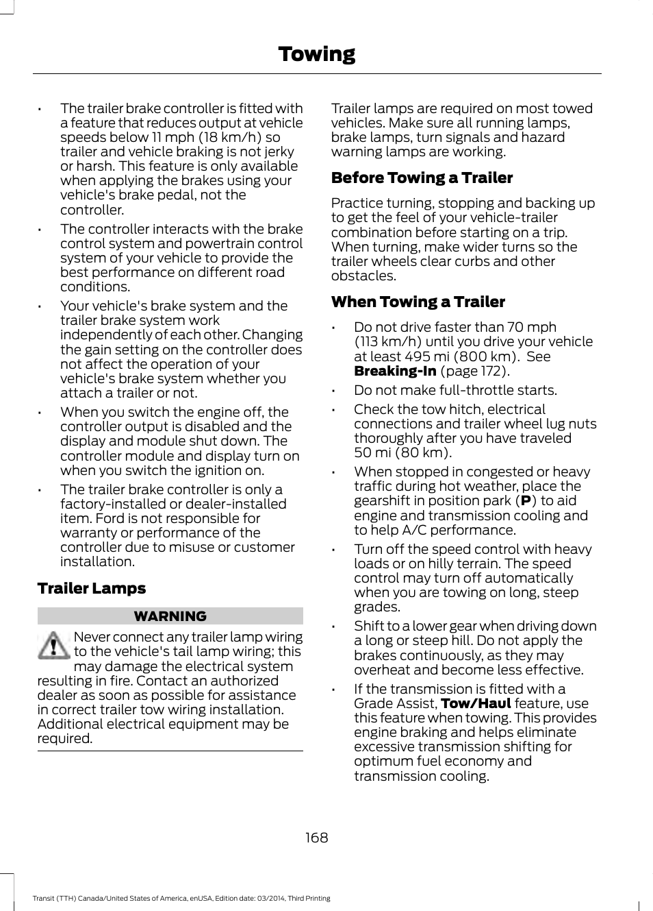 Towing | FORD 2015 Transit v.2 User Manual | Page 171 / 467