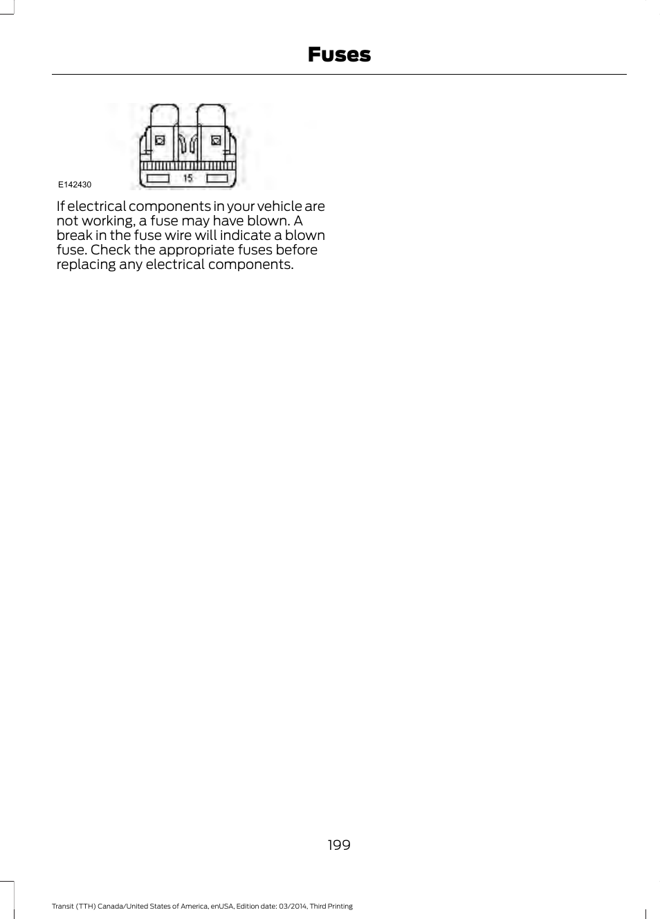 Fuses | FORD 2015 Transit v.2 User Manual | Page 202 / 467