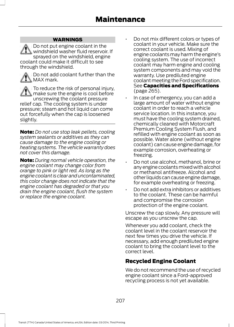 Maintenance | FORD 2015 Transit v.2 User Manual | Page 210 / 467