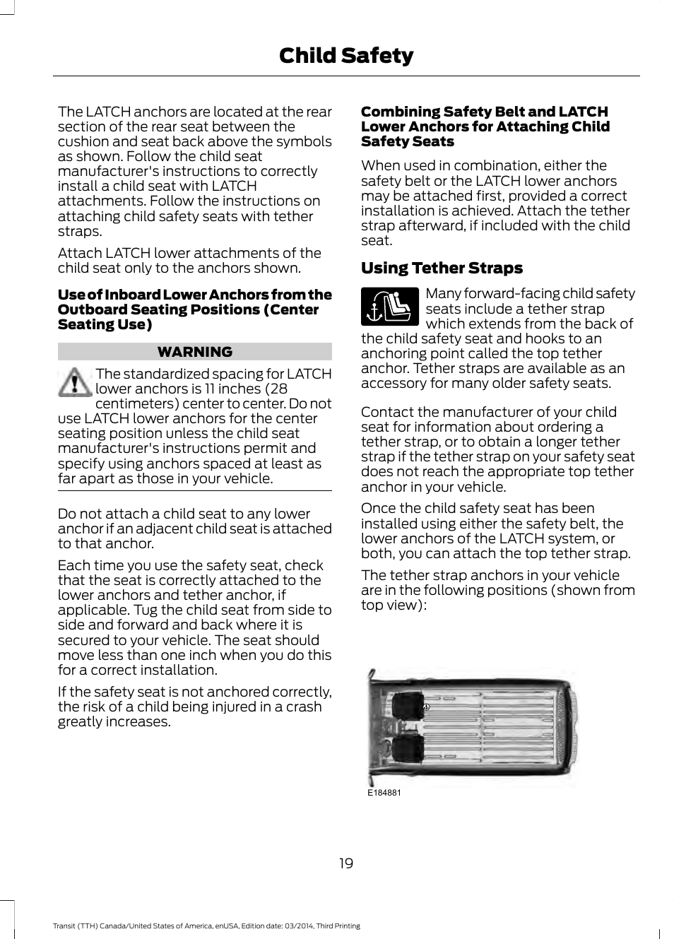 Child safety | FORD 2015 Transit v.2 User Manual | Page 22 / 467