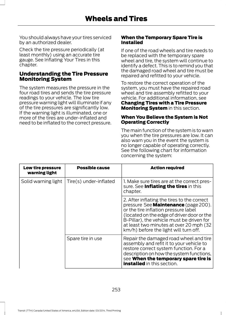 Wheels and tires | FORD 2015 Transit v.2 User Manual | Page 256 / 467