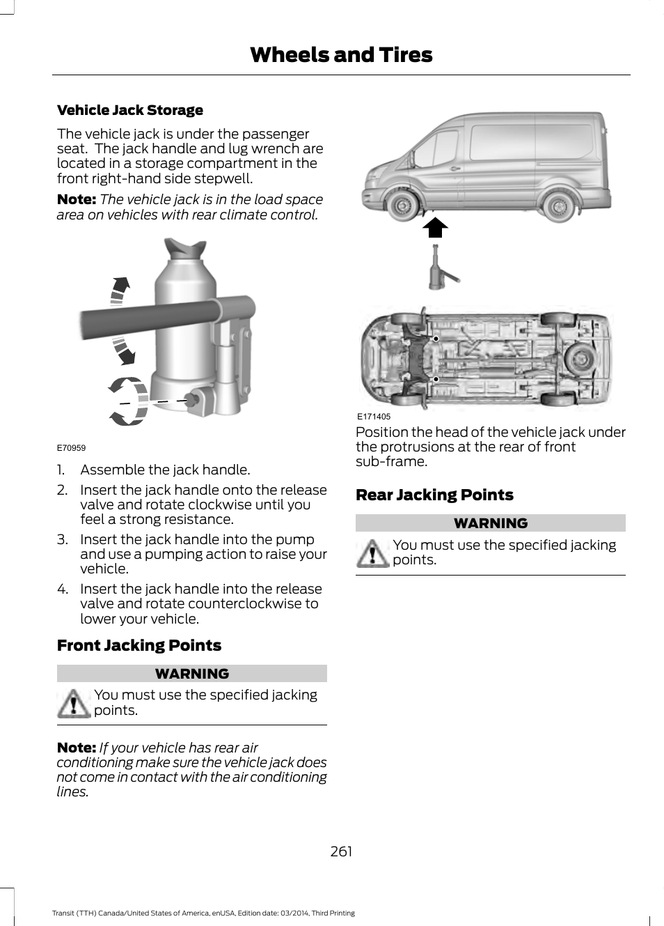 Wheels and tires | FORD 2015 Transit v.2 User Manual | Page 264 / 467