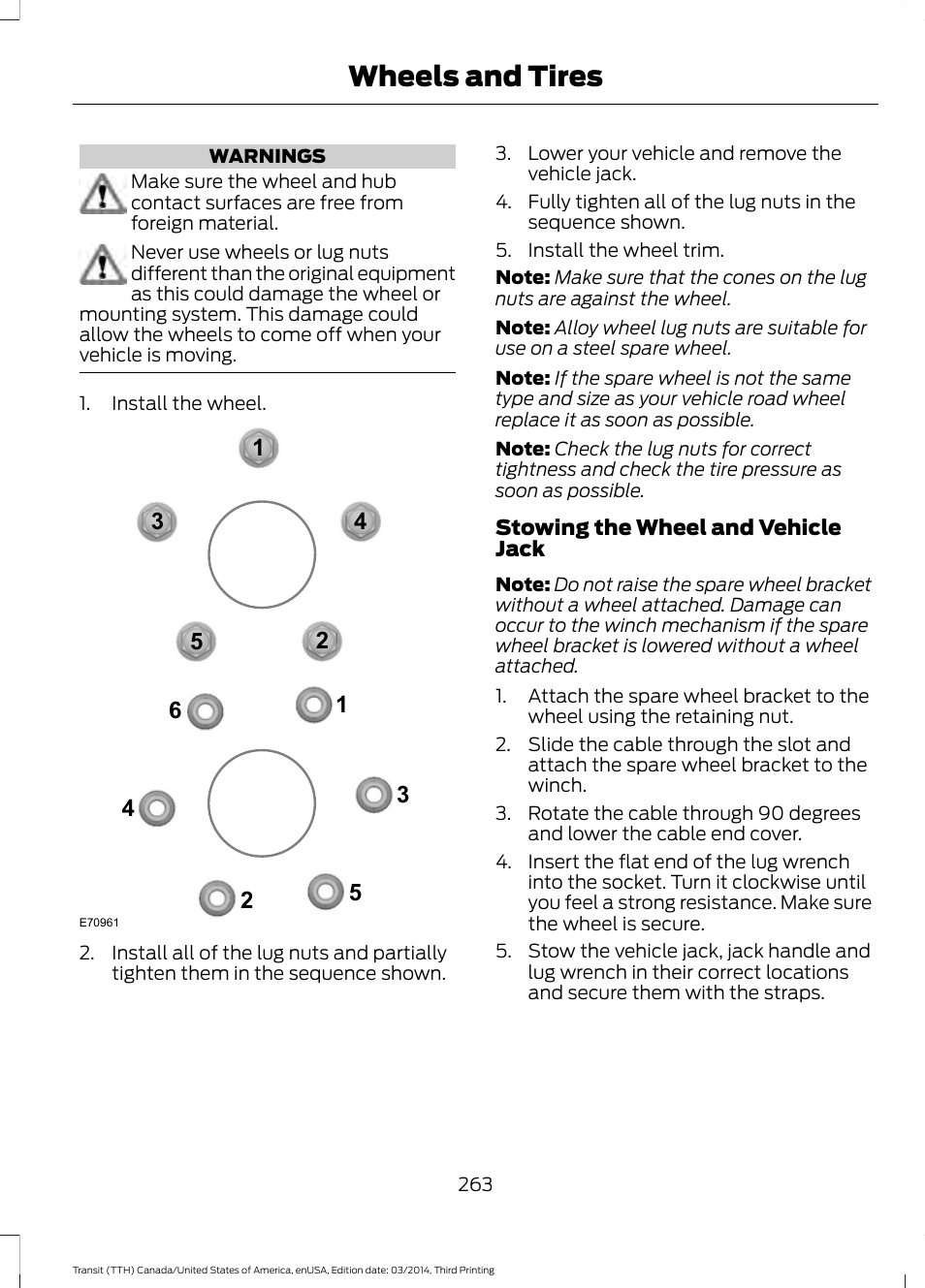 Wheels and tires | FORD 2015 Transit v.2 User Manual | Page 266 / 467