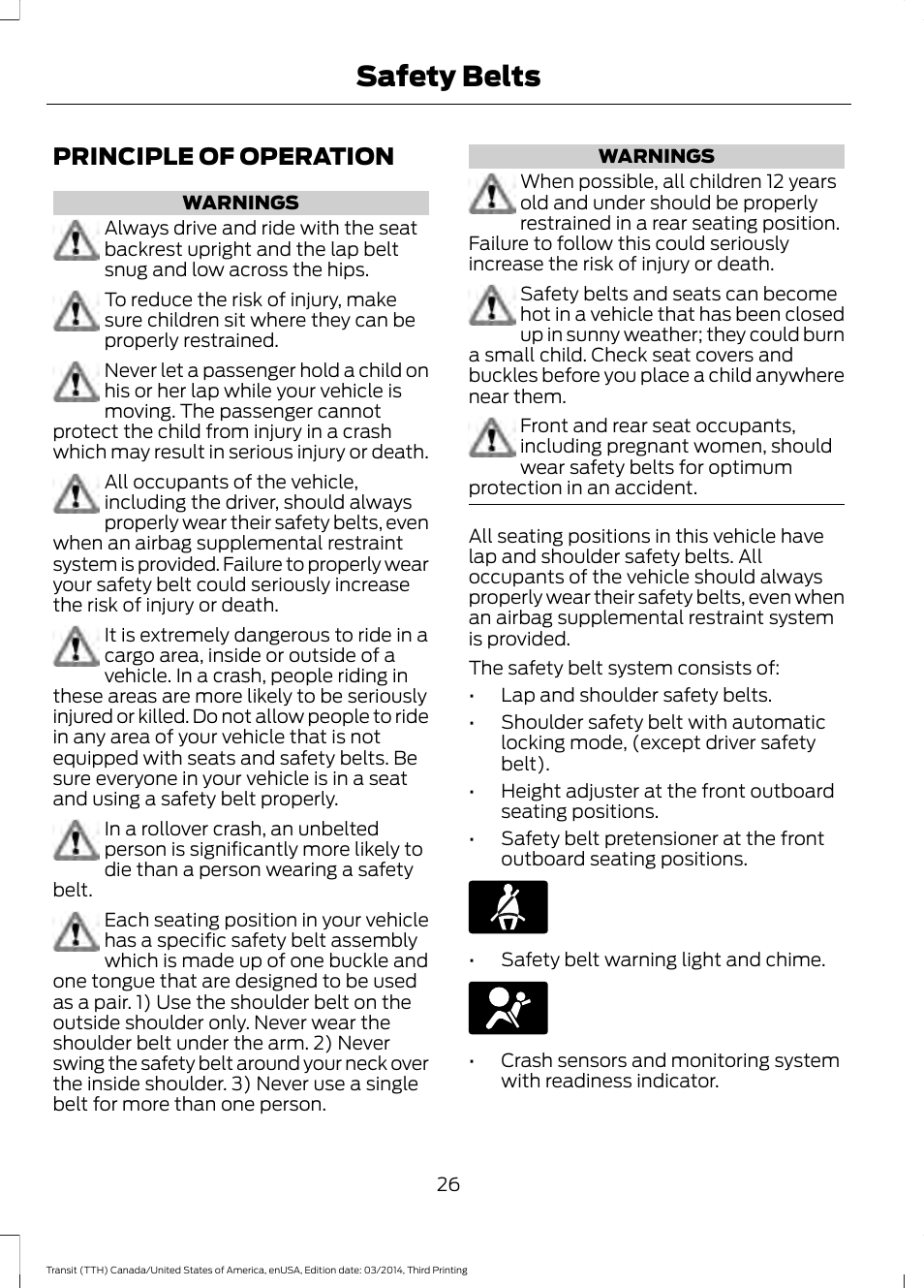 Safety belts, Principle of operation | FORD 2015 Transit v.2 User Manual | Page 29 / 467