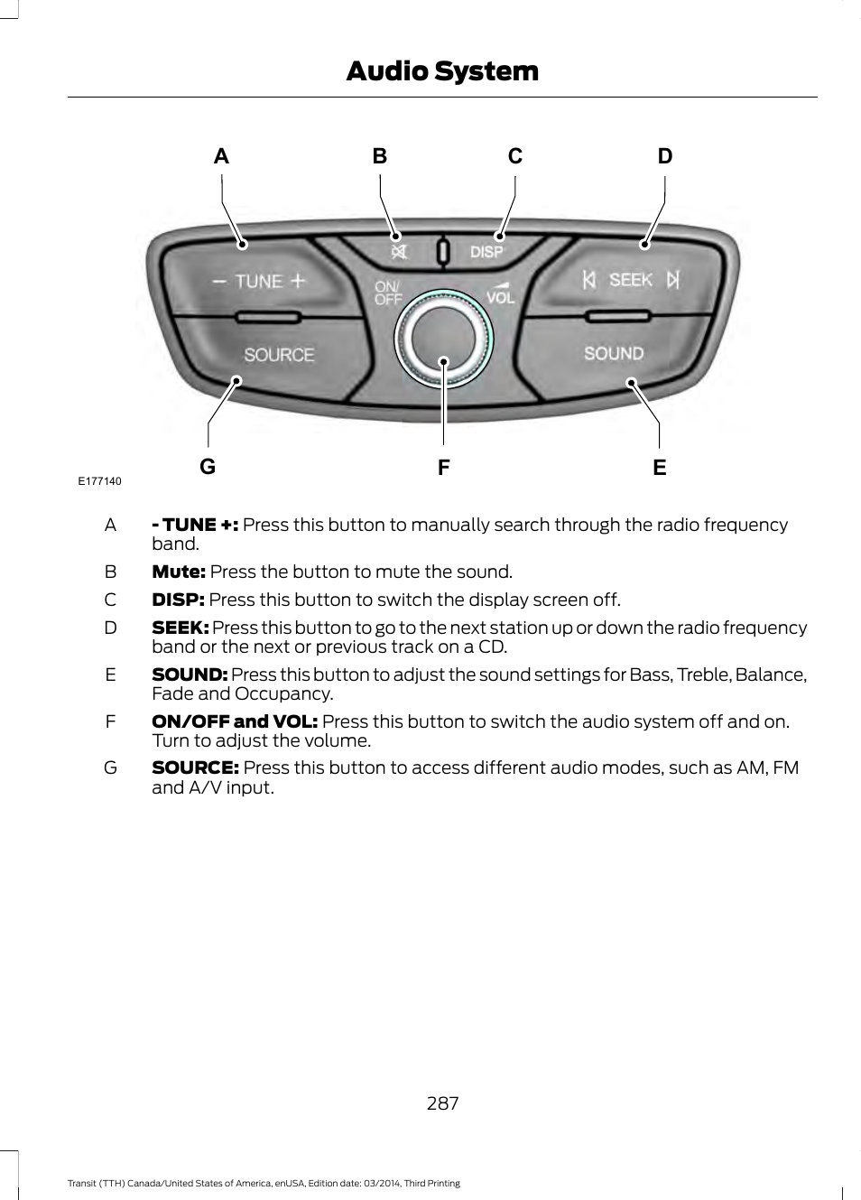 Audio system | FORD 2015 Transit v.2 User Manual | Page 290 / 467