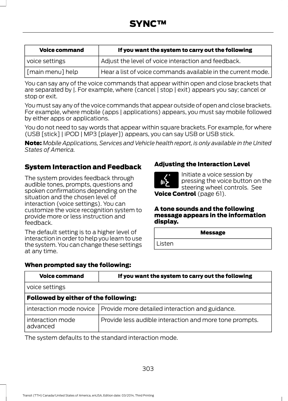 Sync | FORD 2015 Transit v.2 User Manual | Page 306 / 467