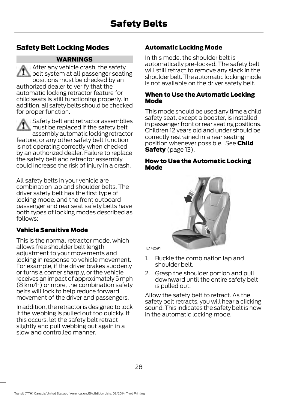 Safety belts | FORD 2015 Transit v.2 User Manual | Page 31 / 467