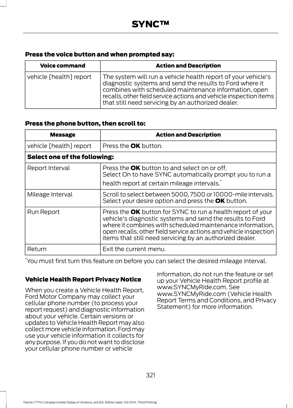 Sync | FORD 2015 Transit v.2 User Manual | Page 324 / 467