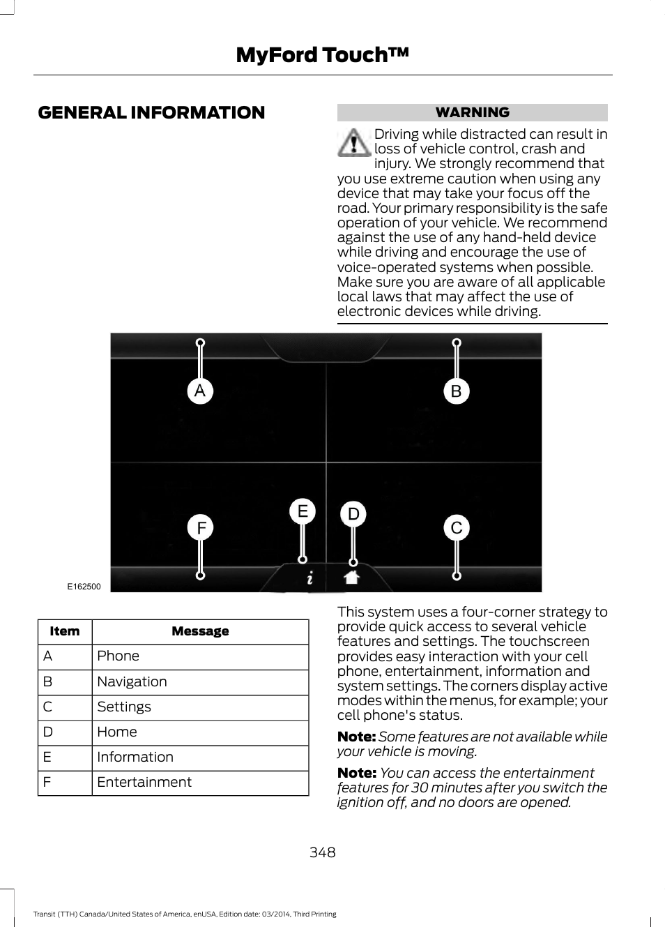 Myford touch, General information | FORD 2015 Transit v.2 User Manual | Page 351 / 467