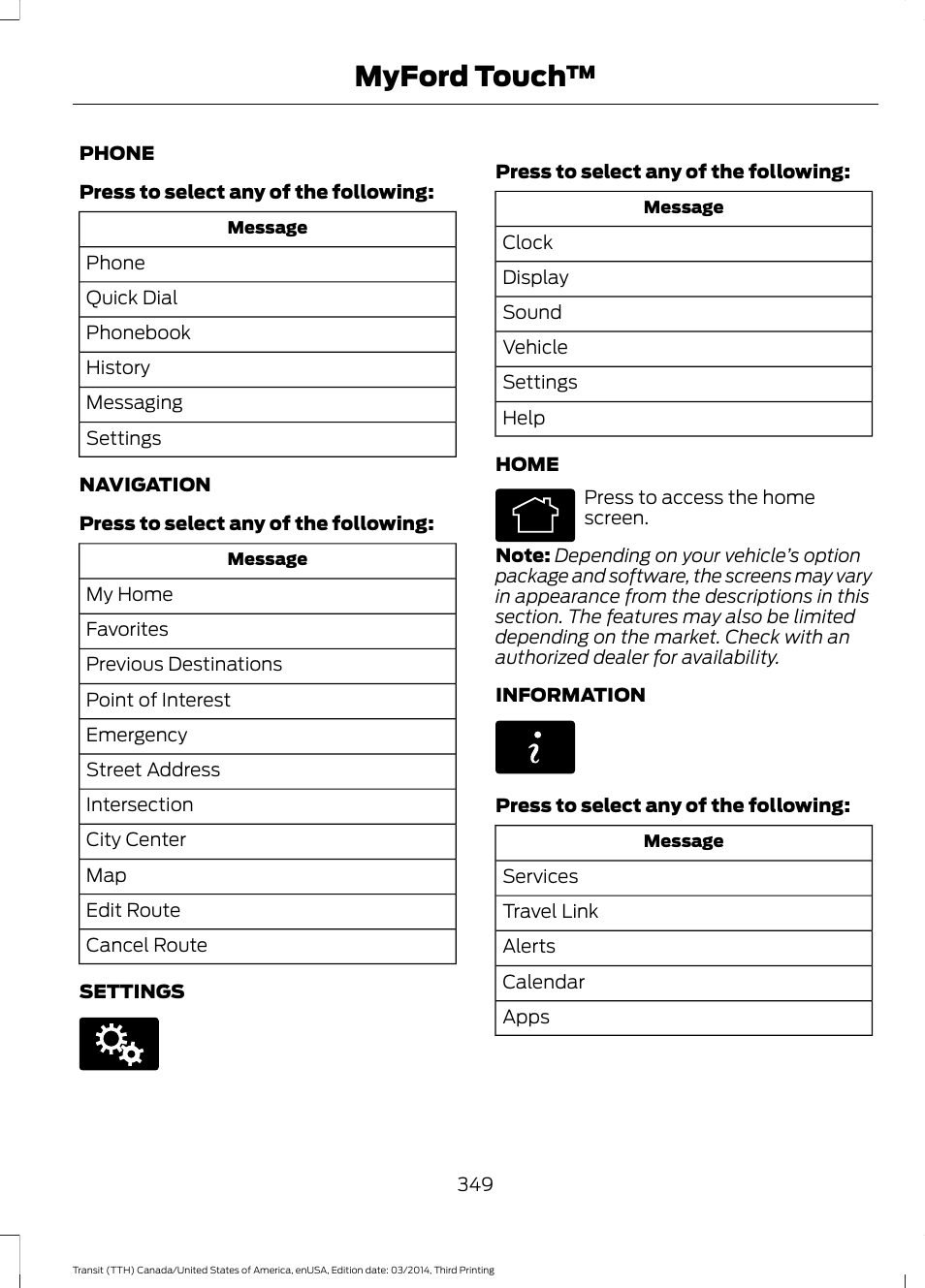 Myford touch | FORD 2015 Transit v.2 User Manual | Page 352 / 467