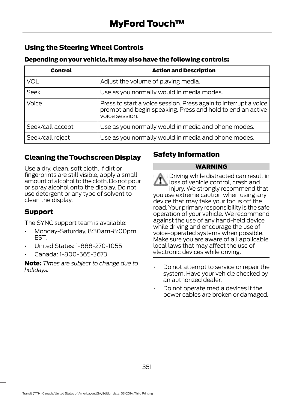 Myford touch | FORD 2015 Transit v.2 User Manual | Page 354 / 467