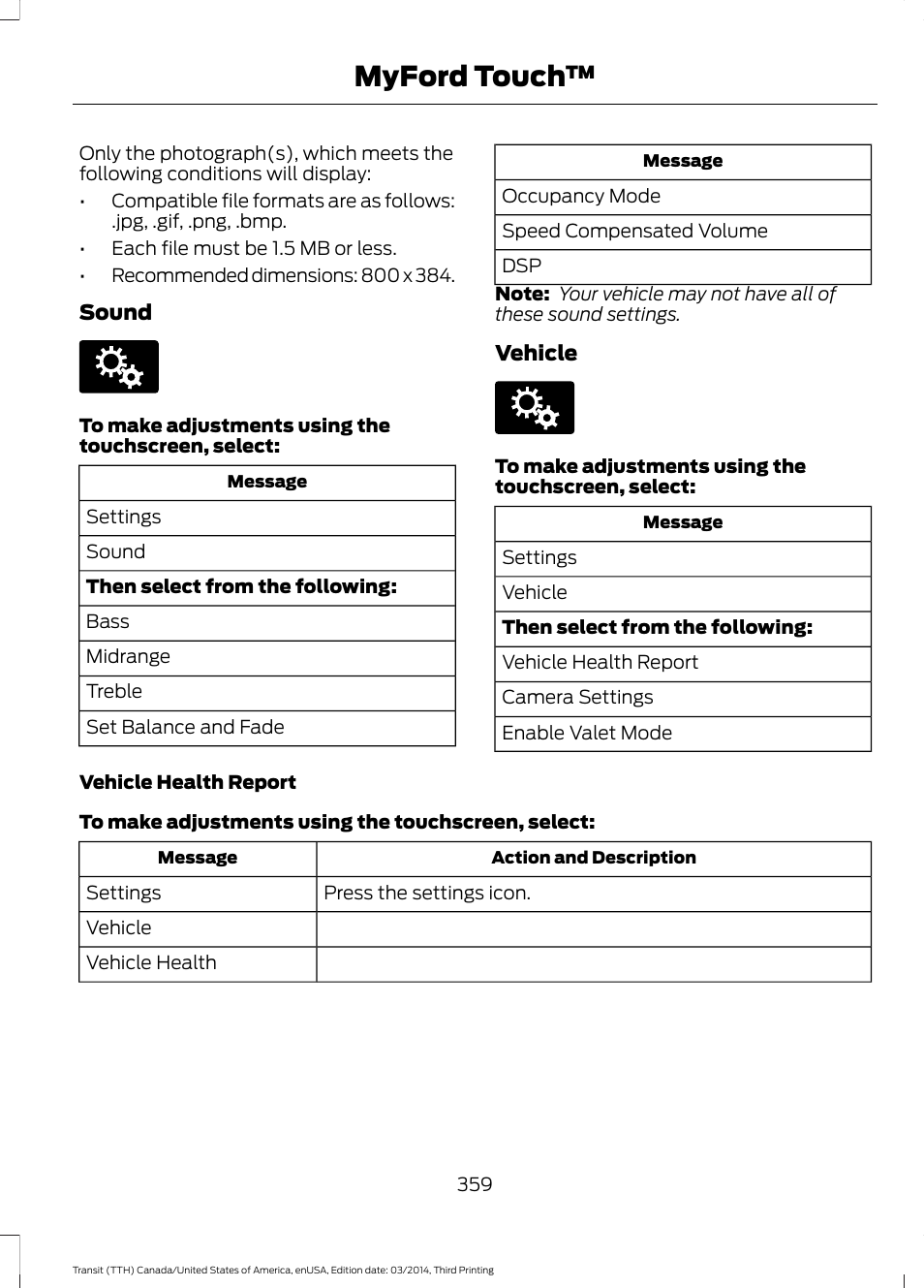 Myford touch | FORD 2015 Transit v.2 User Manual | Page 362 / 467