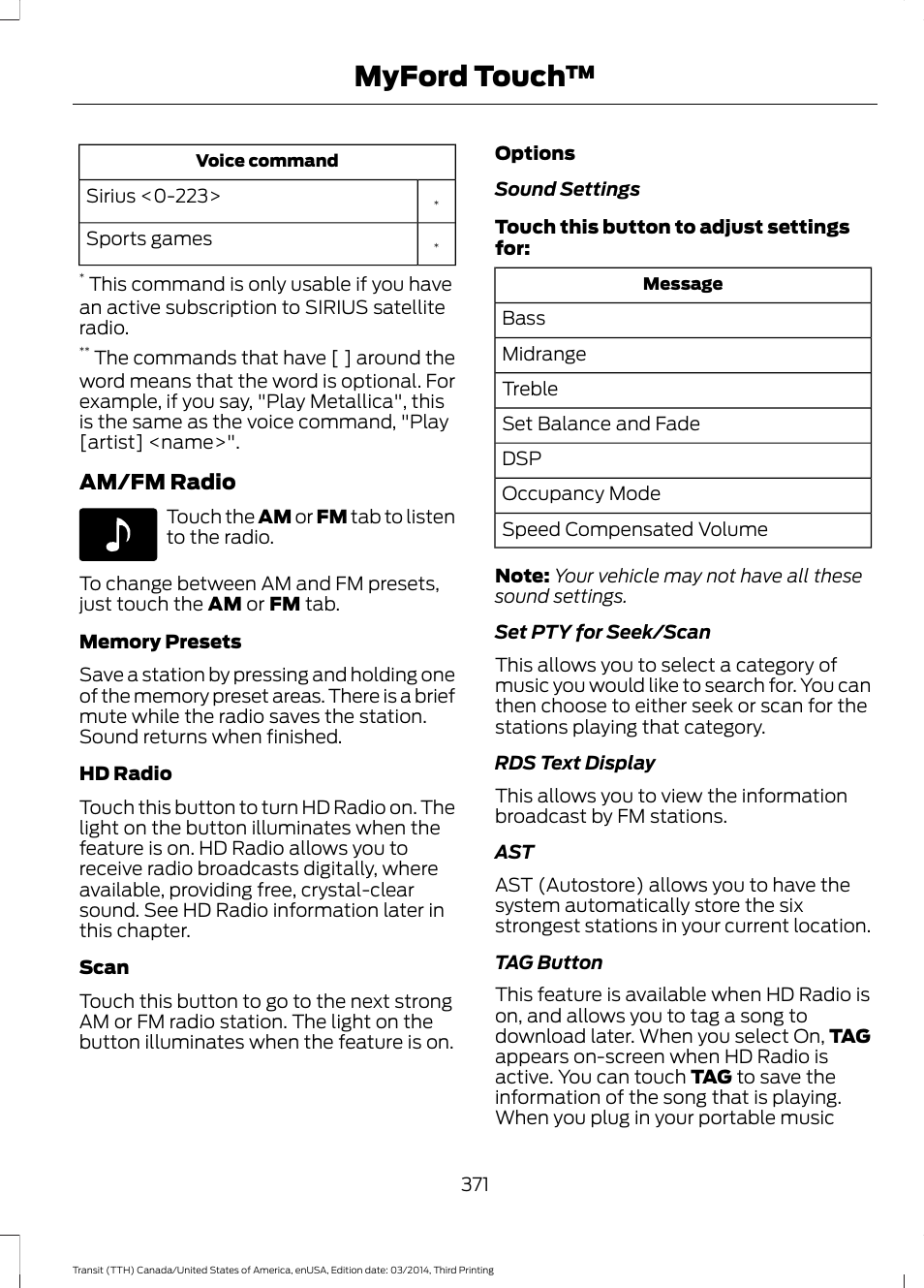 Myford touch | FORD 2015 Transit v.2 User Manual | Page 374 / 467