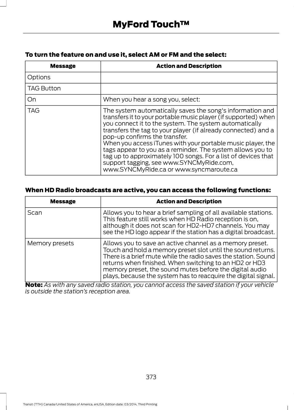 Myford touch | FORD 2015 Transit v.2 User Manual | Page 376 / 467