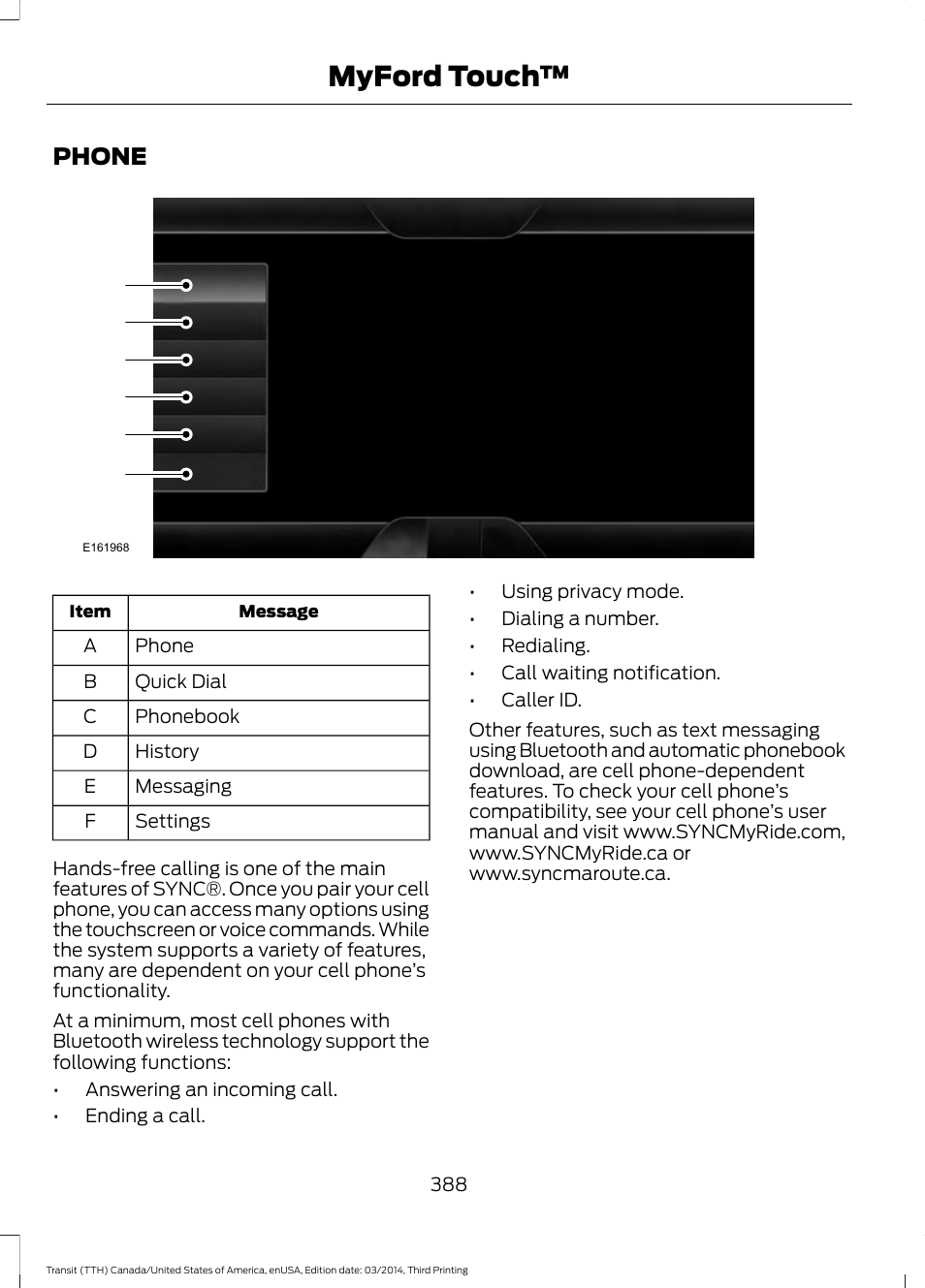 Phone, Myford touch | FORD 2015 Transit v.2 User Manual | Page 391 / 467