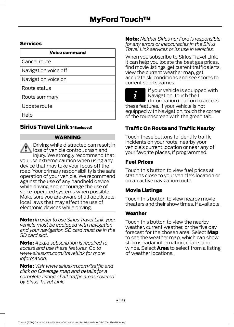 Myford touch | FORD 2015 Transit v.2 User Manual | Page 402 / 467