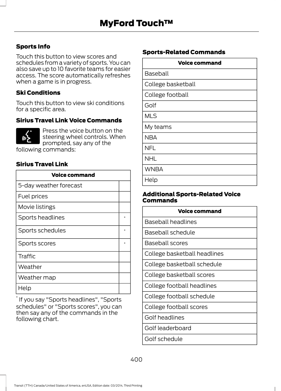 Myford touch | FORD 2015 Transit v.2 User Manual | Page 403 / 467