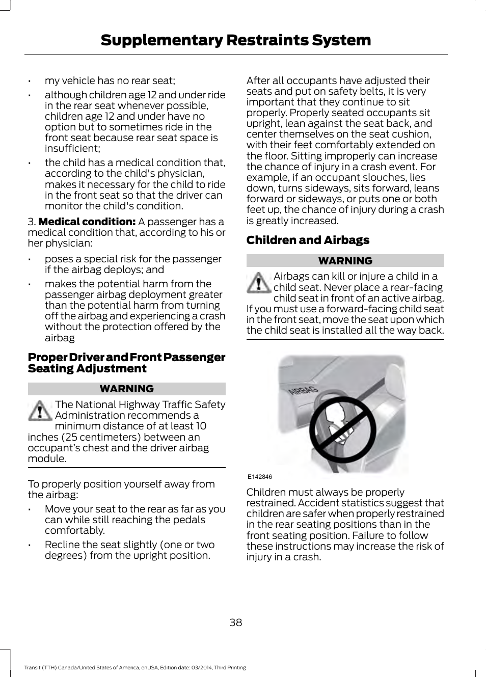 Supplementary restraints system | FORD 2015 Transit v.2 User Manual | Page 41 / 467