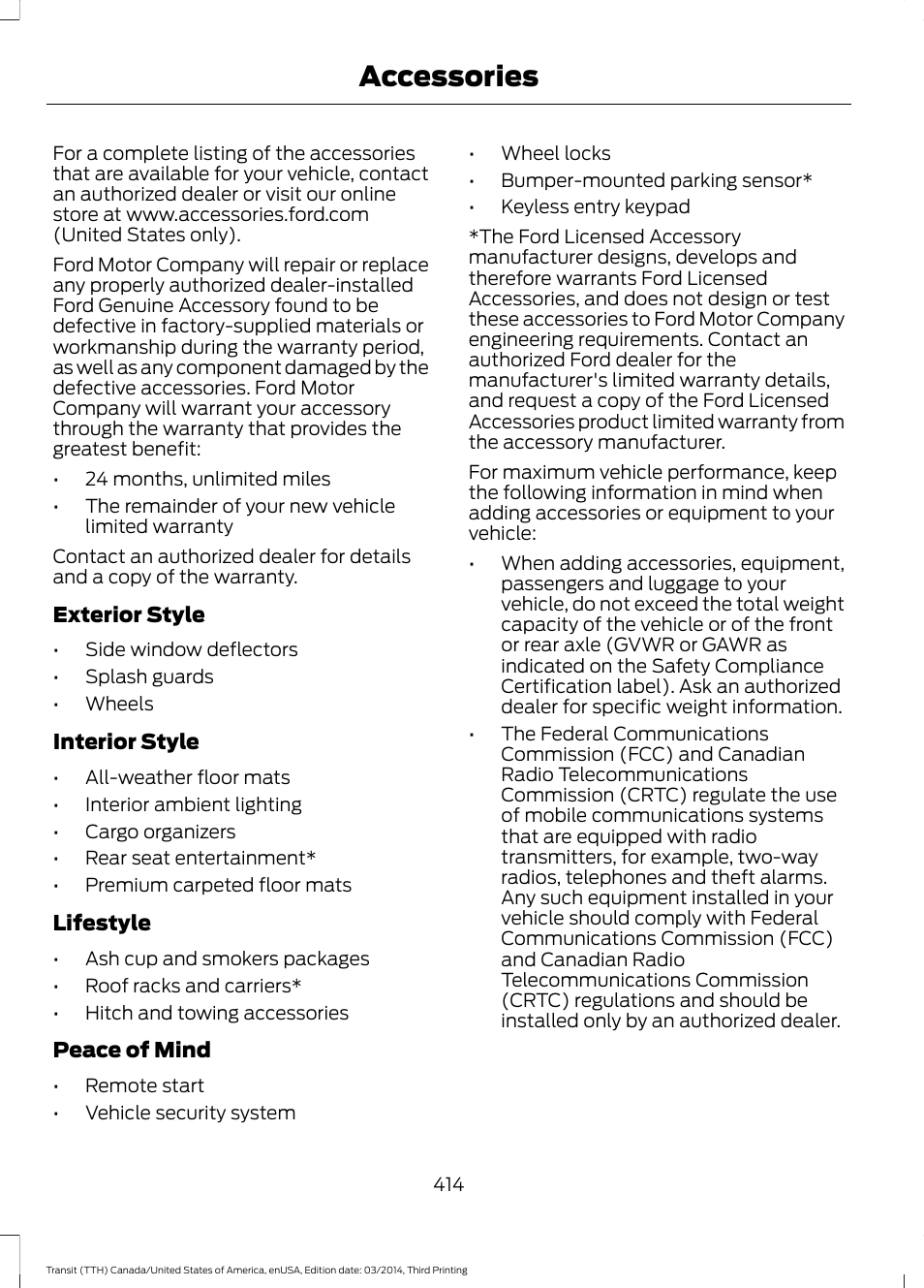 Accessories | FORD 2015 Transit v.2 User Manual | Page 417 / 467