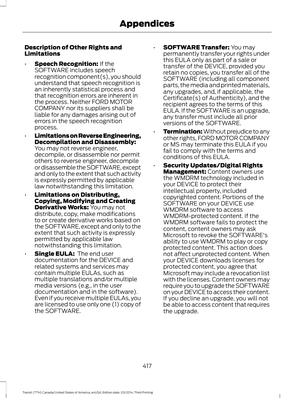 Appendices | FORD 2015 Transit v.2 User Manual | Page 420 / 467