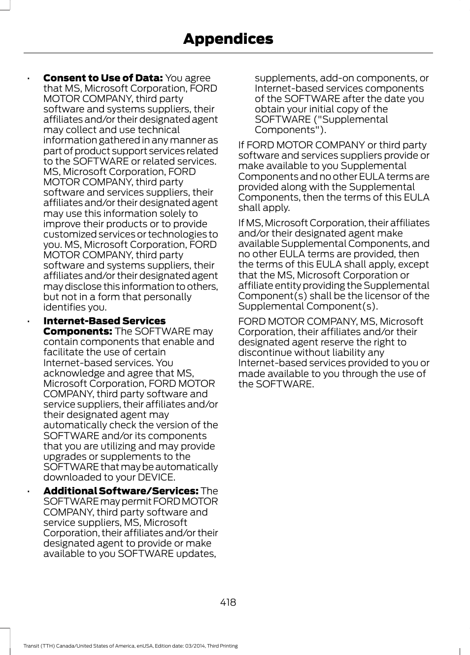 Appendices | FORD 2015 Transit v.2 User Manual | Page 421 / 467