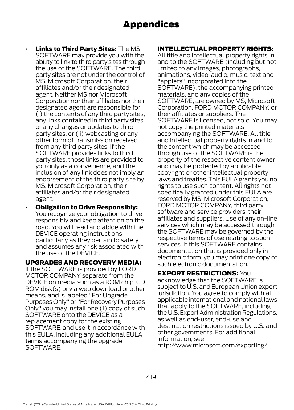 Appendices | FORD 2015 Transit v.2 User Manual | Page 422 / 467