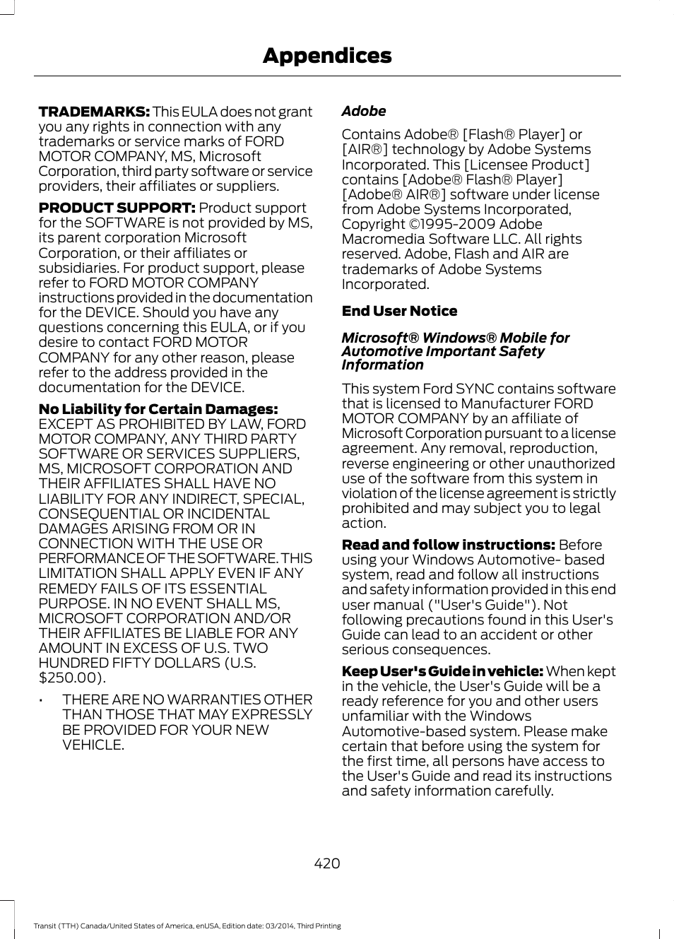 Appendices | FORD 2015 Transit v.2 User Manual | Page 423 / 467