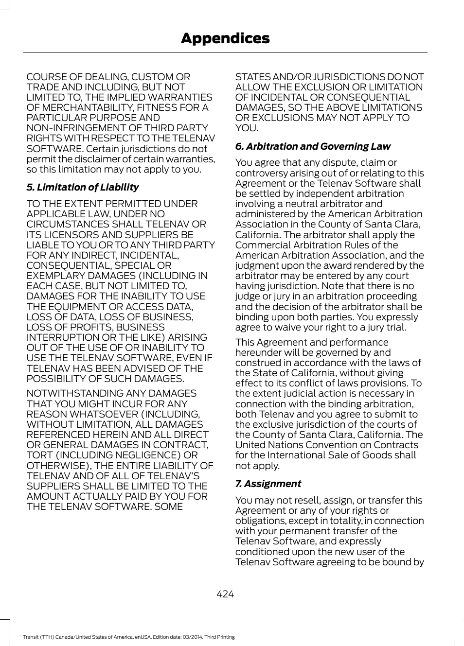 Appendices | FORD 2015 Transit v.2 User Manual | Page 427 / 467
