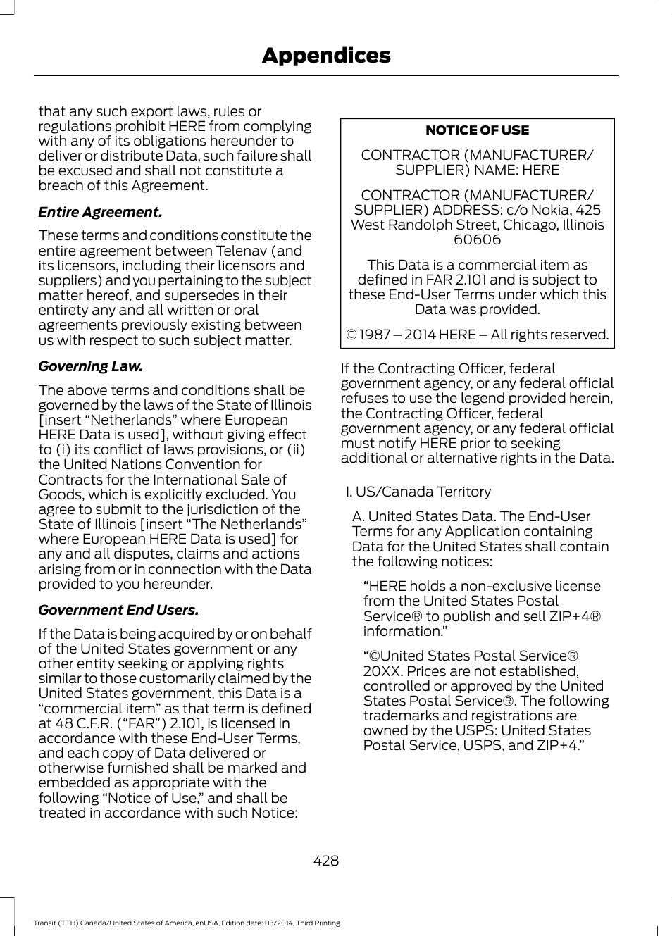 Appendices | FORD 2015 Transit v.2 User Manual | Page 431 / 467