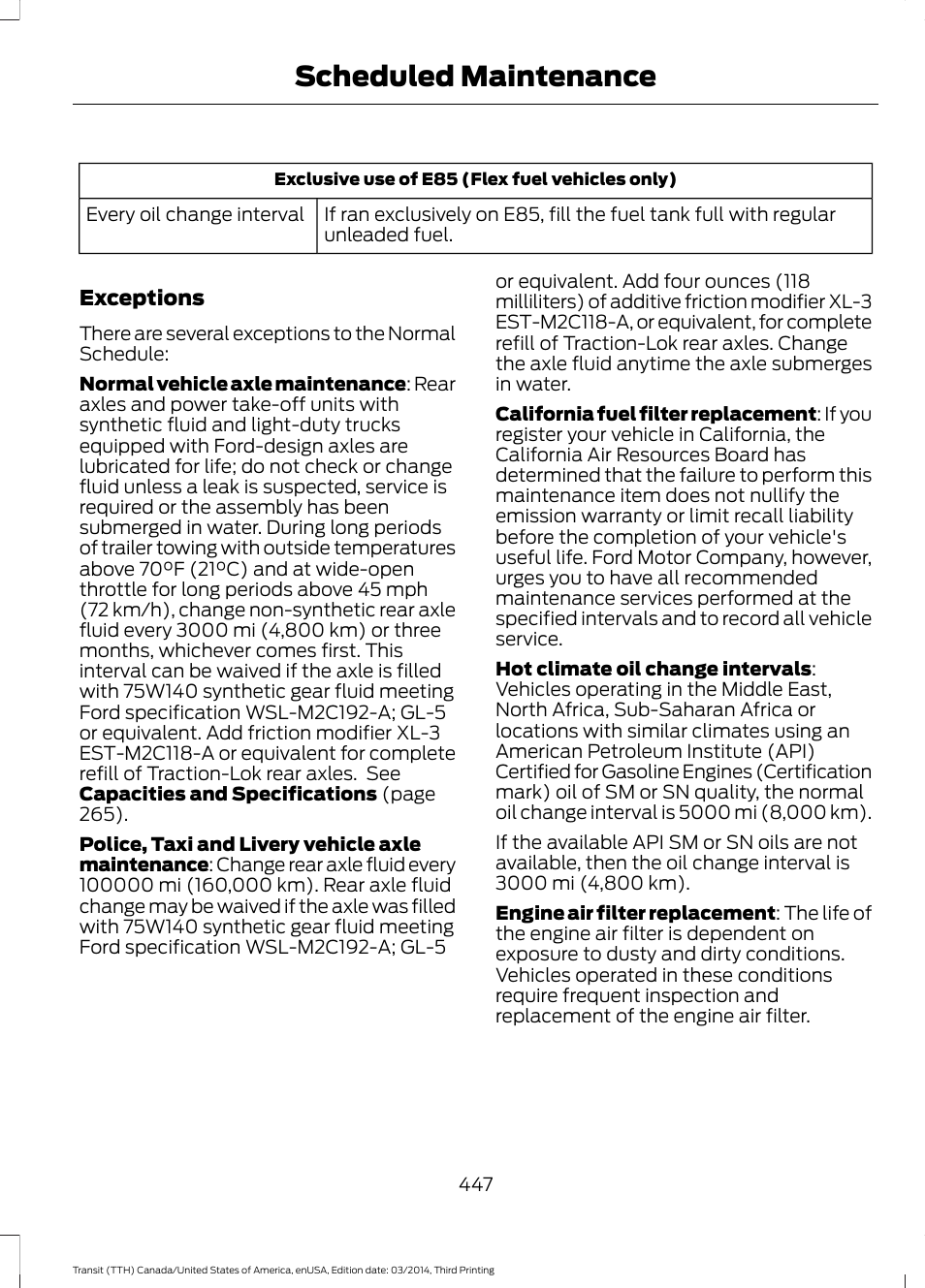 Scheduled maintenance | FORD 2015 Transit v.2 User Manual | Page 450 / 467