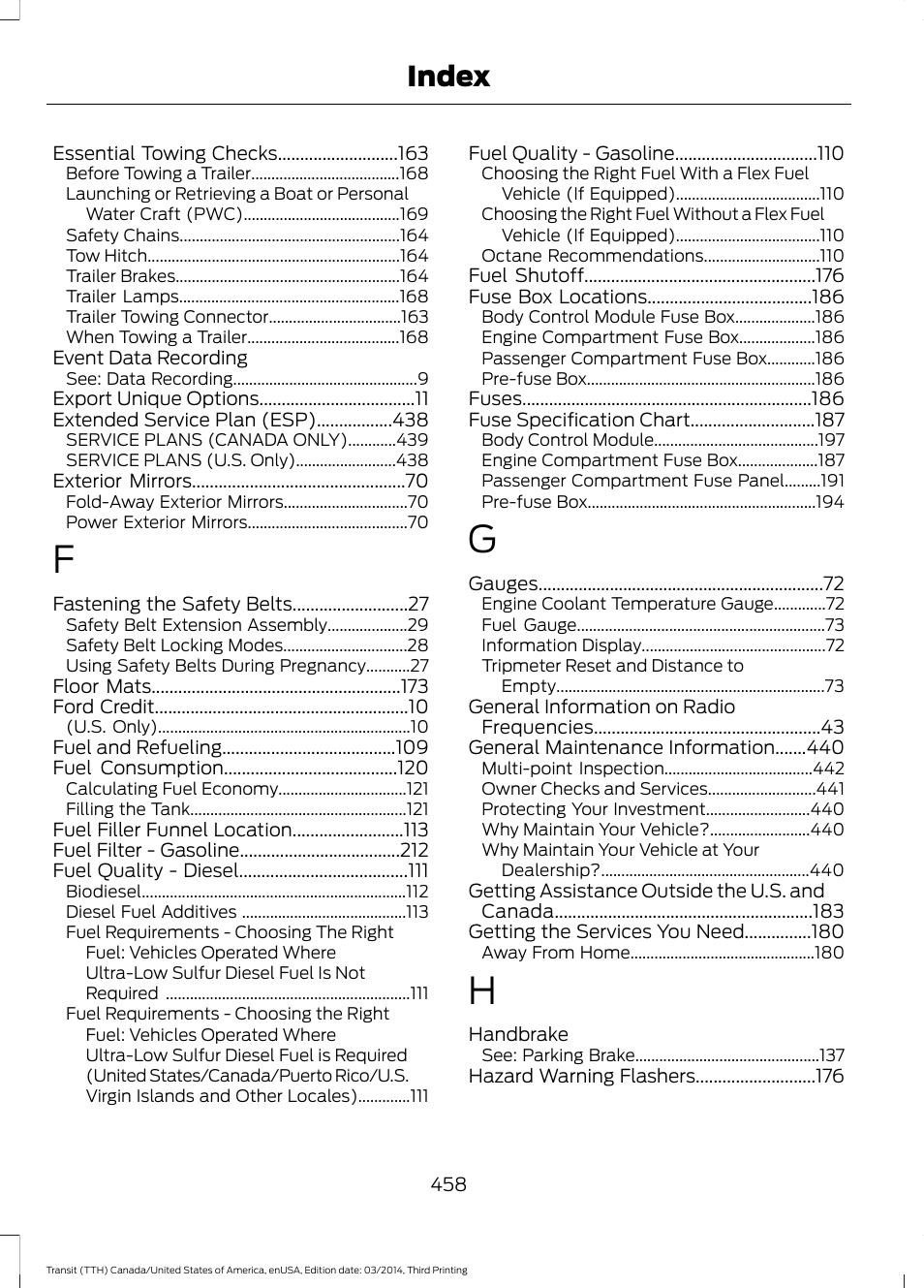 Index | FORD 2015 Transit v.2 User Manual | Page 461 / 467