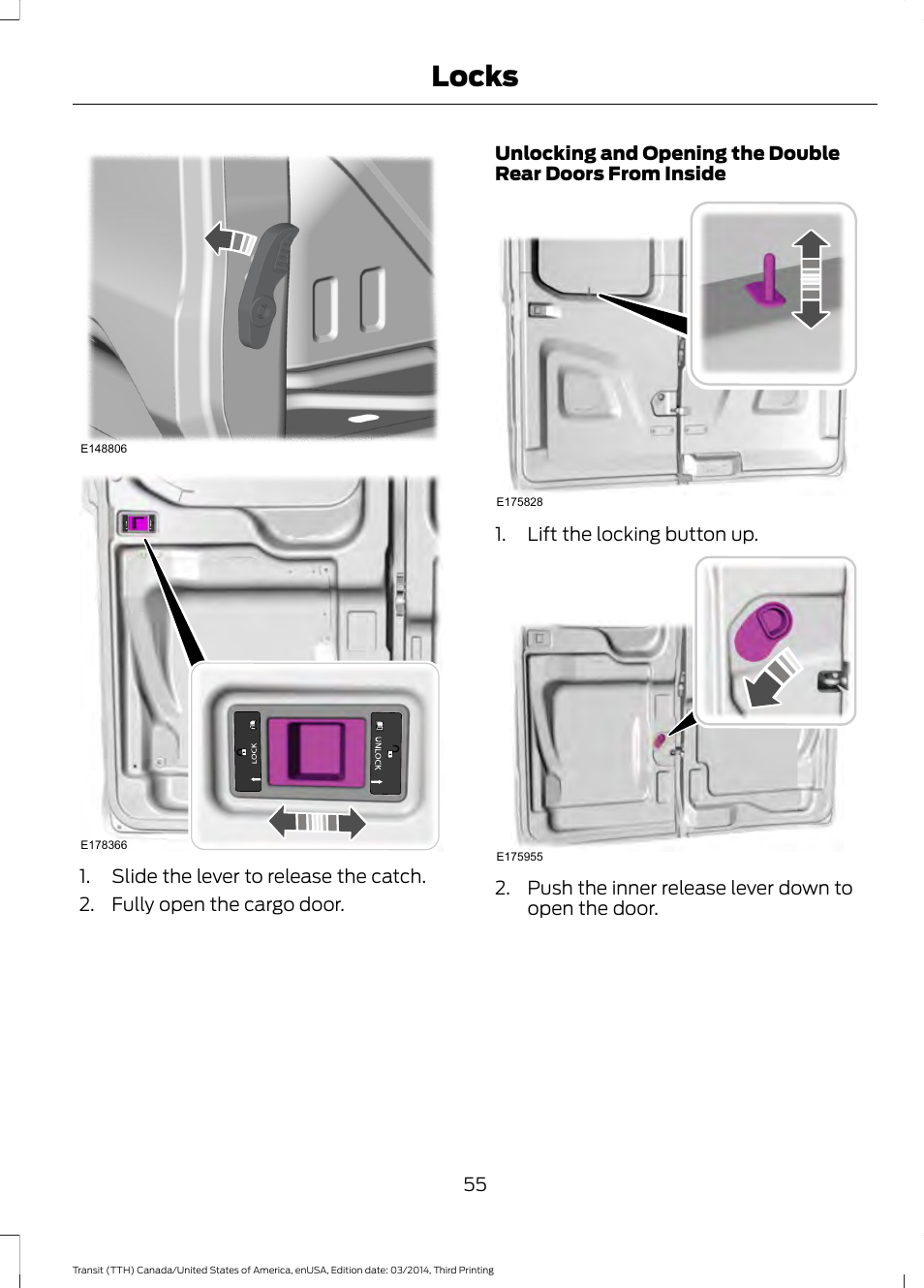 Locks | FORD 2015 Transit v.2 User Manual | Page 58 / 467