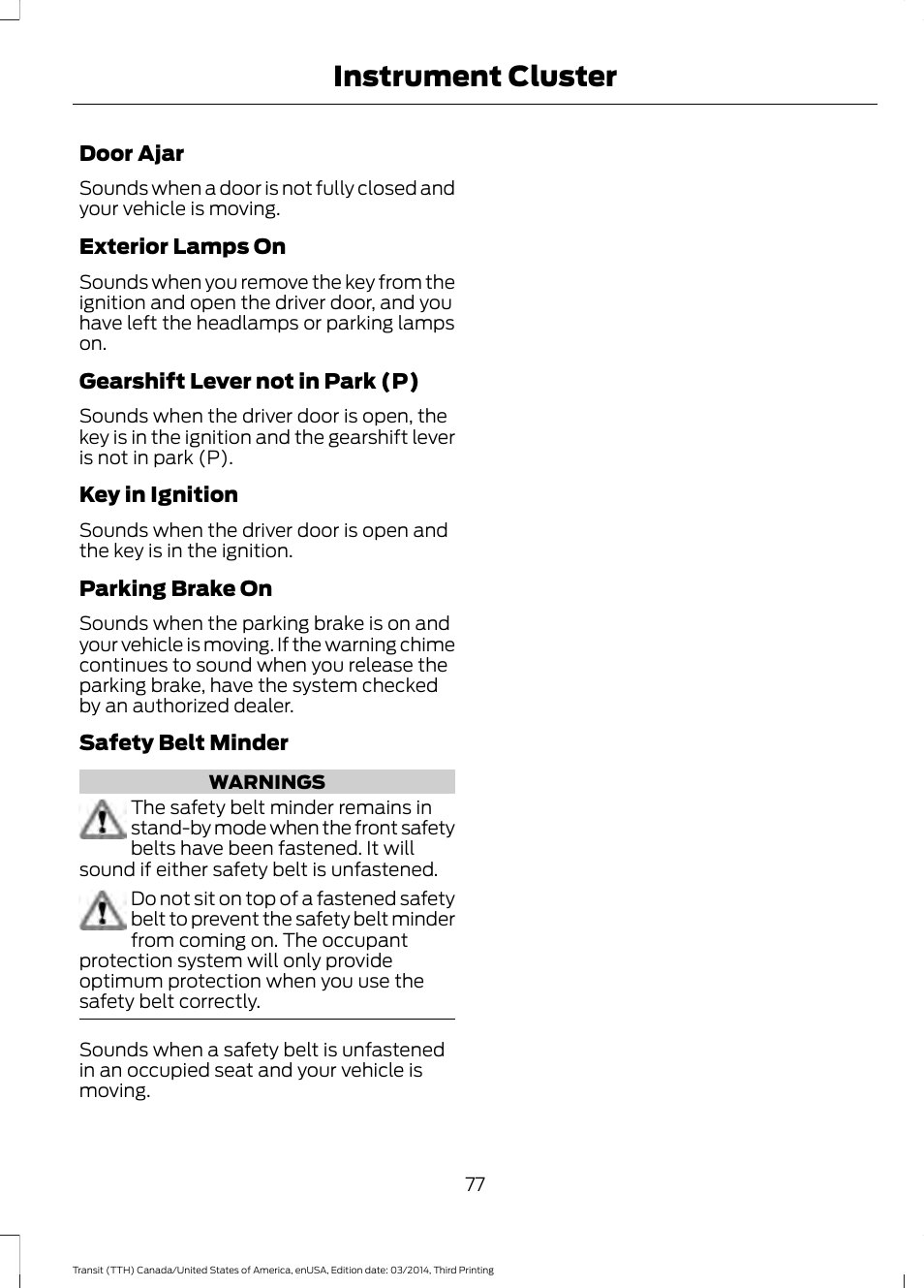 Instrument cluster | FORD 2015 Transit v.2 User Manual | Page 80 / 467