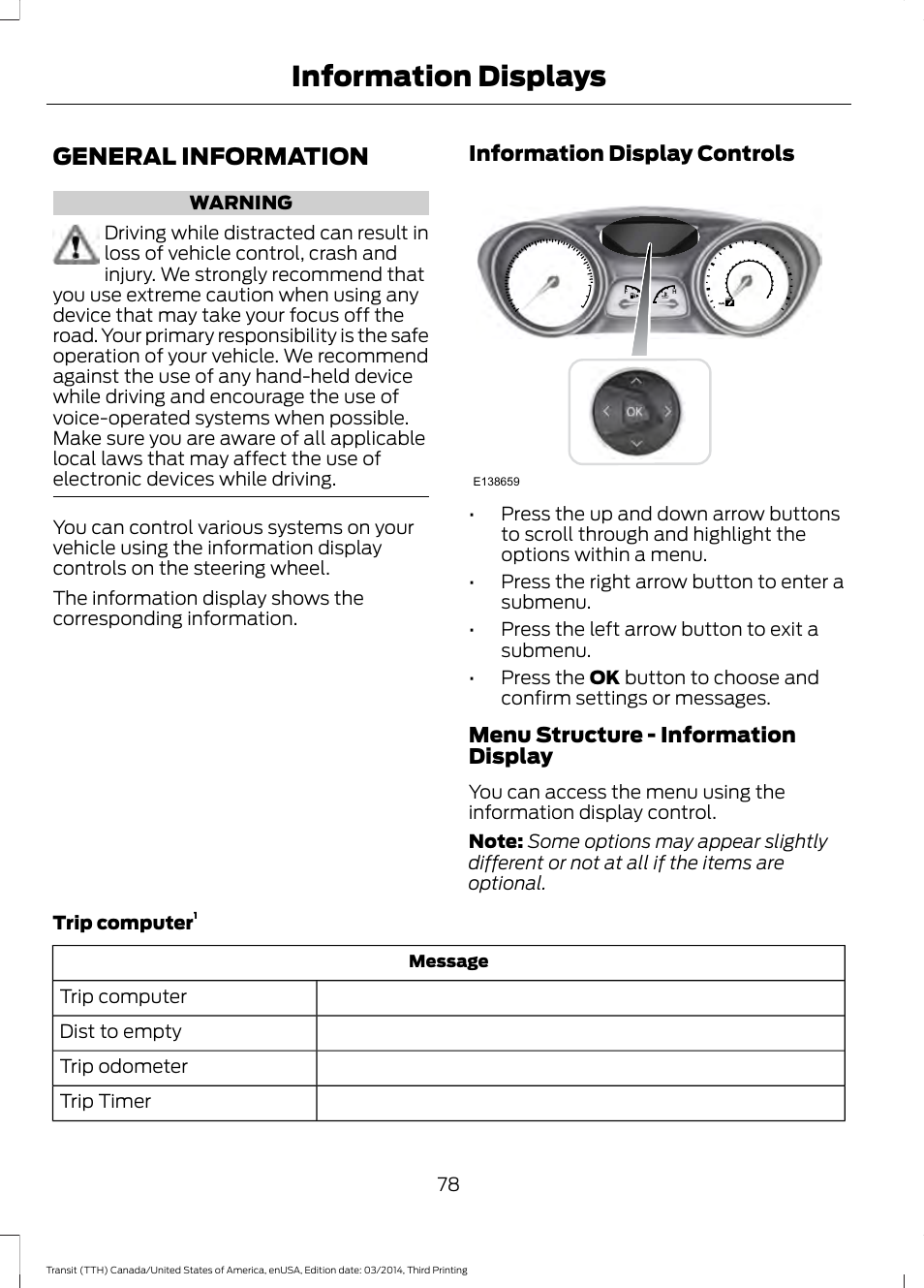 Information displays, General information | FORD 2015 Transit v.2 User Manual | Page 81 / 467