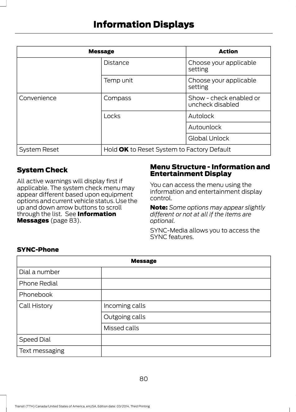 Information displays | FORD 2015 Transit v.2 User Manual | Page 83 / 467
