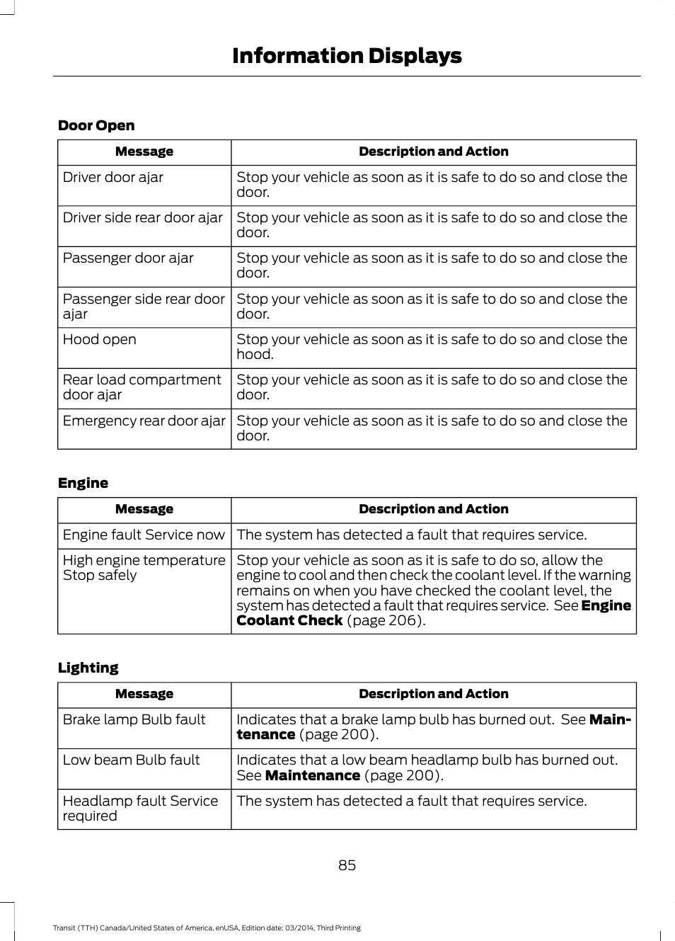 Information displays | FORD 2015 Transit v.2 User Manual | Page 88 / 467