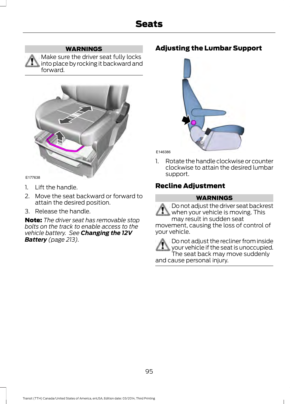 Seats | FORD 2015 Transit v.2 User Manual | Page 98 / 467