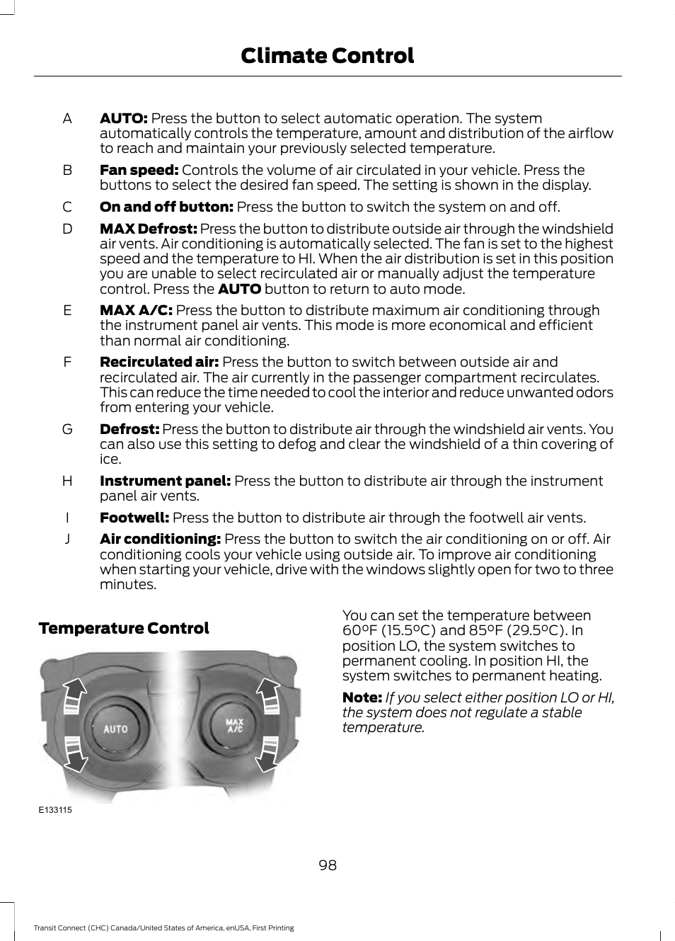 Climate control | FORD 2015 Transit Connect User Manual | Page 101 / 428