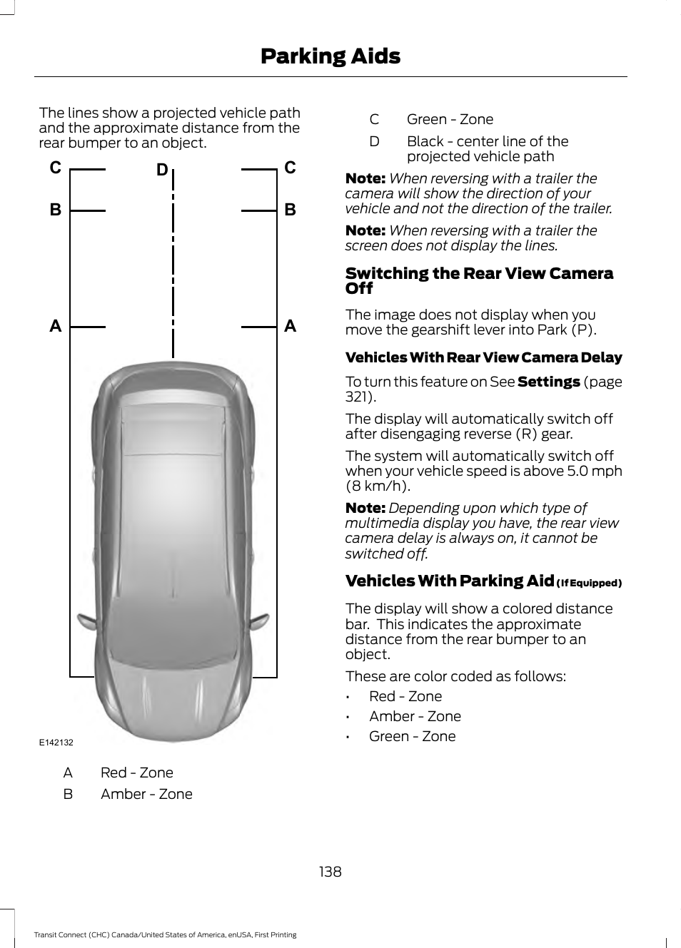 Parking aids | FORD 2015 Transit Connect User Manual | Page 141 / 428