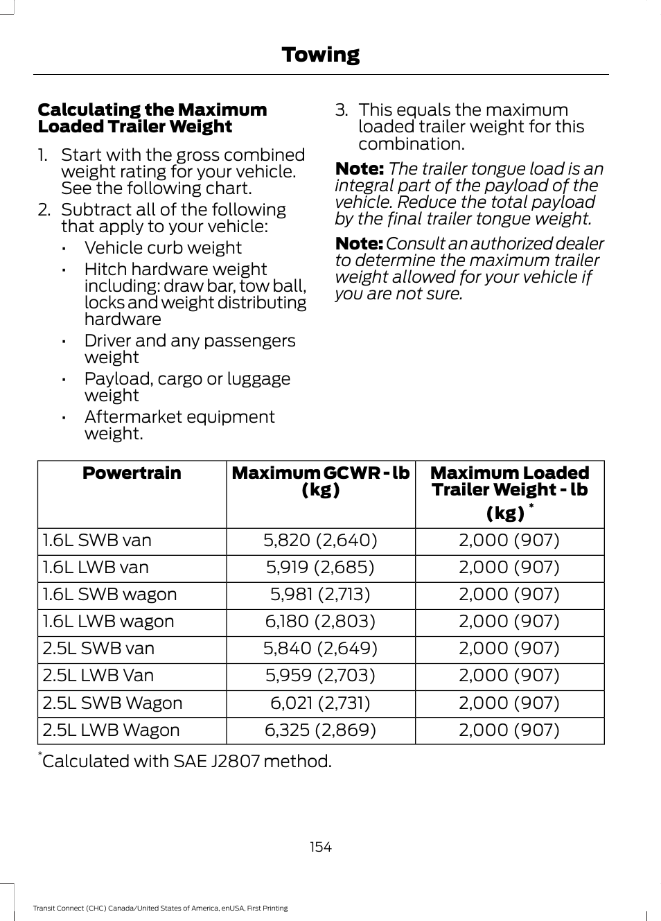 Towing | FORD 2015 Transit Connect User Manual | Page 157 / 428