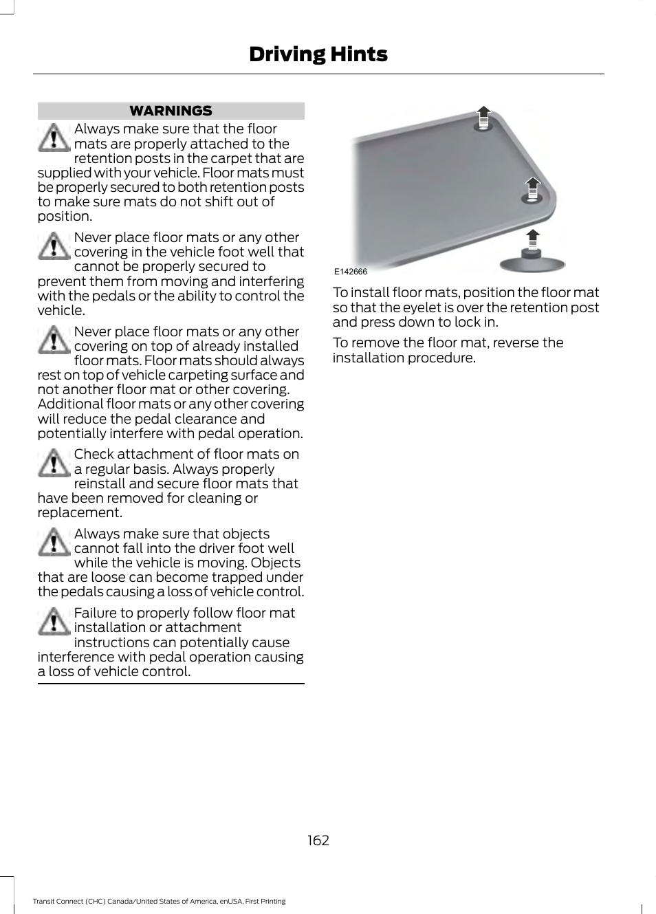 Driving hints | FORD 2015 Transit Connect User Manual | Page 165 / 428