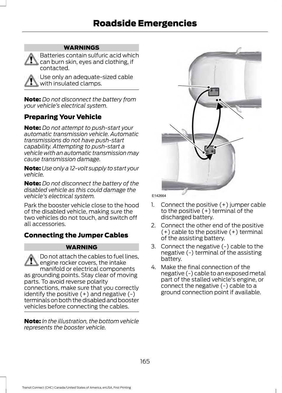 Roadside emergencies | FORD 2015 Transit Connect User Manual | Page 168 / 428