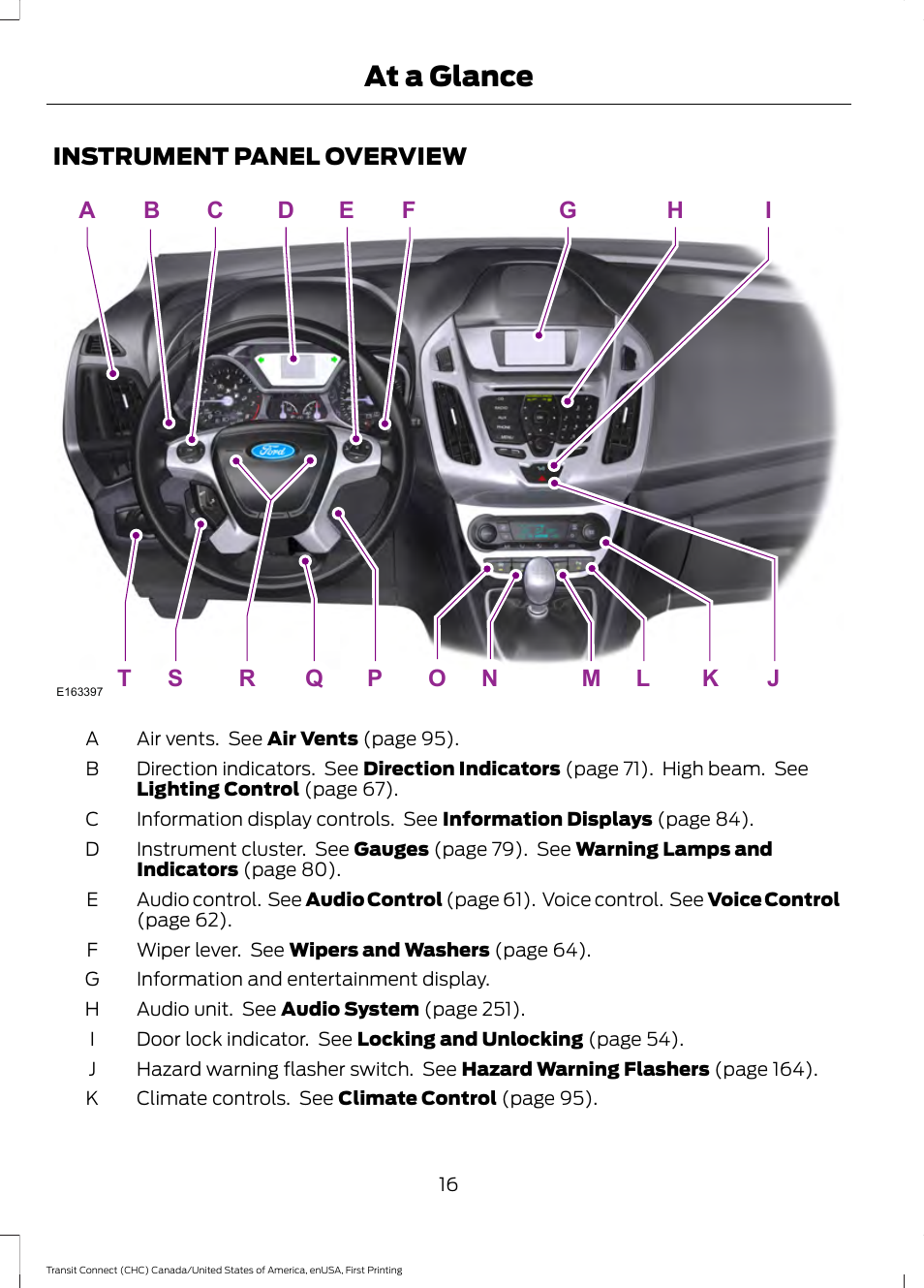 Instrument panel overview, At a glance | FORD 2015 Transit Connect User Manual | Page 19 / 428