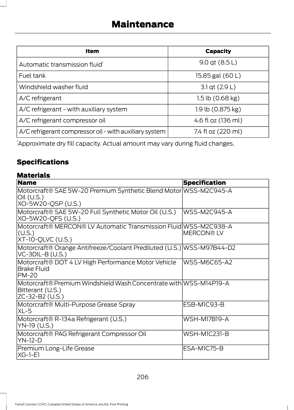 Maintenance | FORD 2015 Transit Connect User Manual | Page 209 / 428