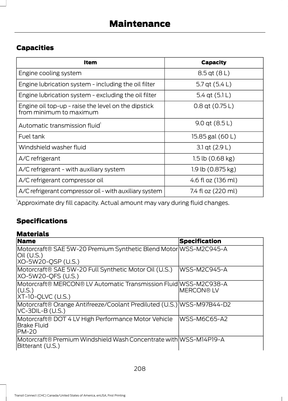 Maintenance | FORD 2015 Transit Connect User Manual | Page 211 / 428