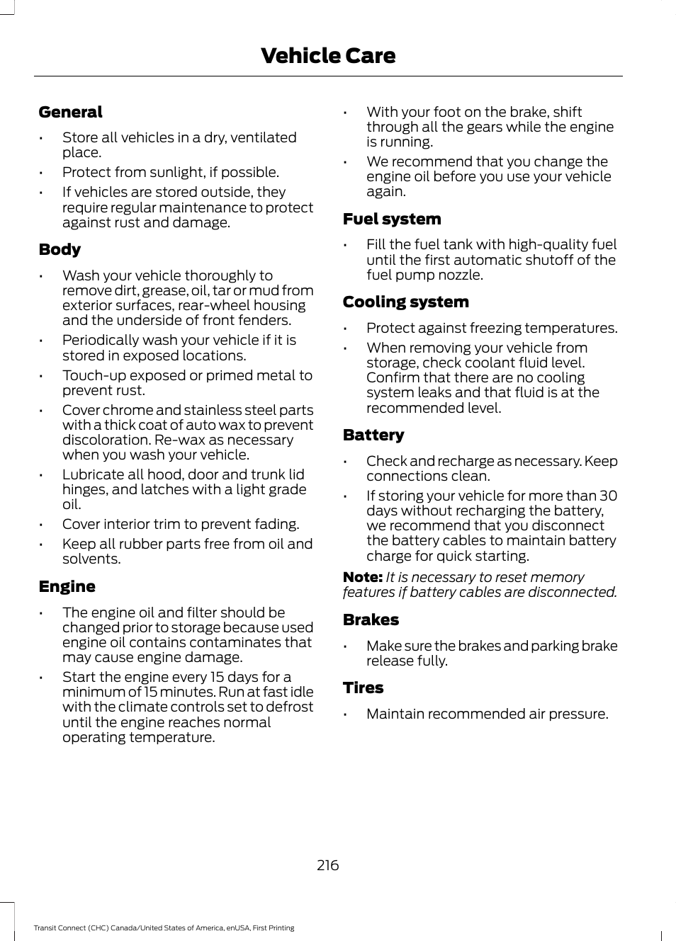 Vehicle care | FORD 2015 Transit Connect User Manual | Page 219 / 428