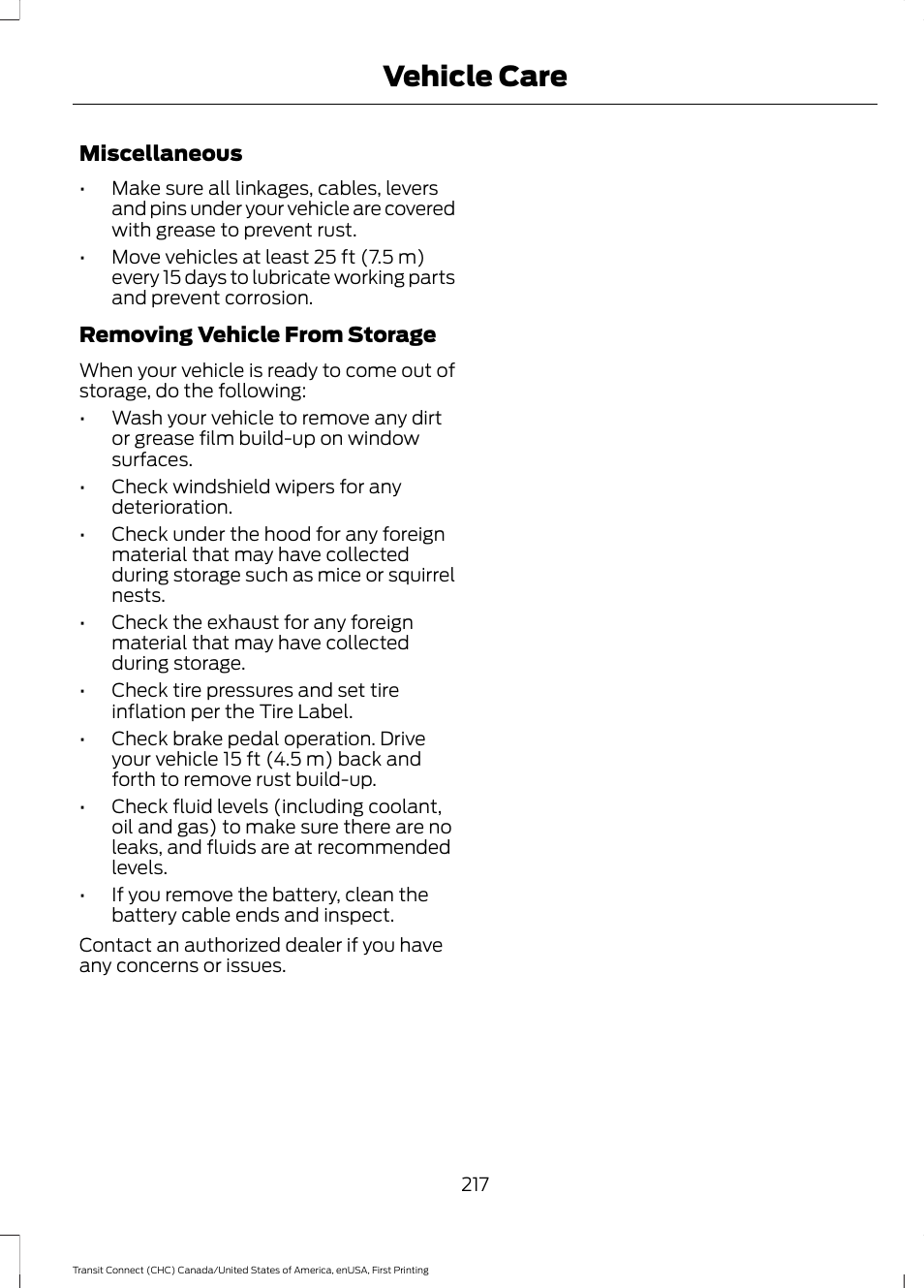 Vehicle care | FORD 2015 Transit Connect User Manual | Page 220 / 428